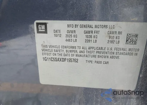 2013 Chevrolet Malibu 1Lt z USA, uszkodzony, nr VIN 1G11C5SAXDF195762